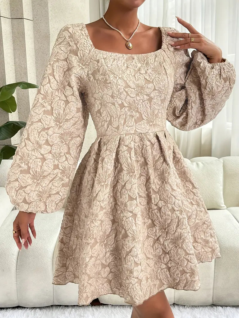 Tyra - Elegant Puff Sleeve Dress with Floral Embroidery