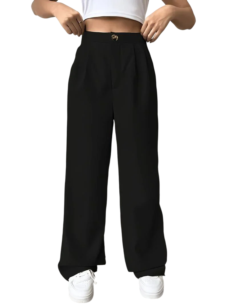 Rhea - Stylish High-Waisted Wide-Leg Trousers with Pleated Details