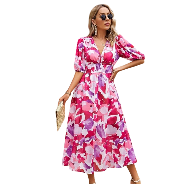 Aveline - Elegant Printed V-neck Dress for Timeless Sophistication