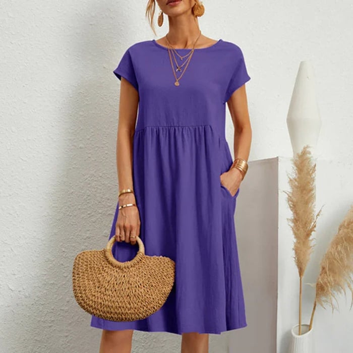 Amice - Timeless Women's Cotton Dress with Round Neckline
