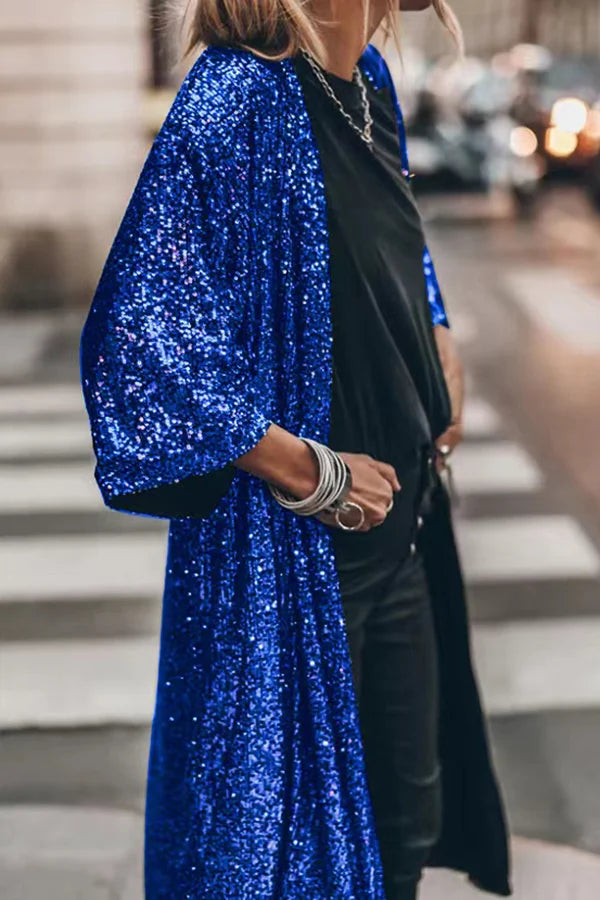 Nanette - Shiny Sequin Windproof Cardigan for Stylish Layering