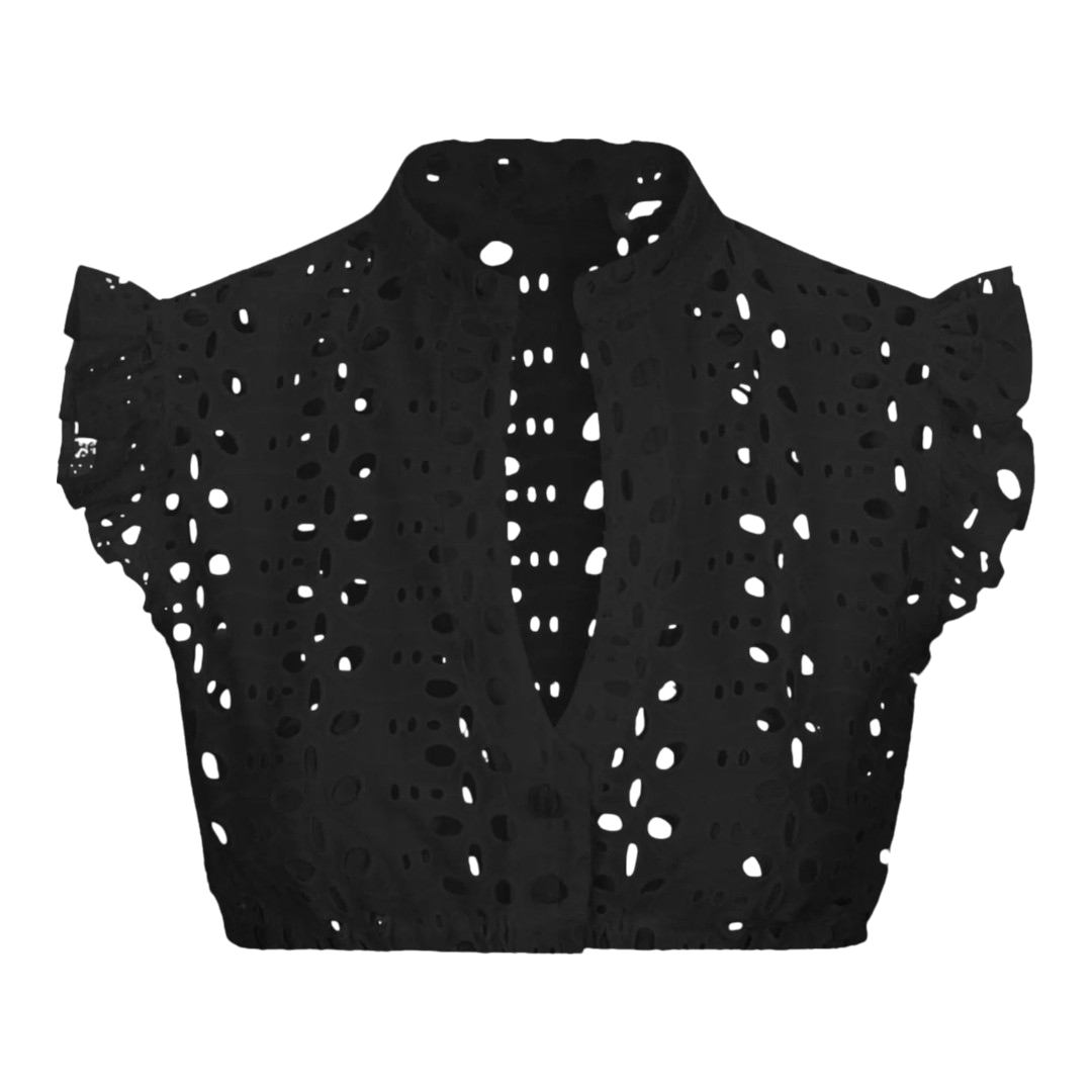 Ludmila - Elegant Women's Black Oktoberfest Blouse with Ruffled Sleeves