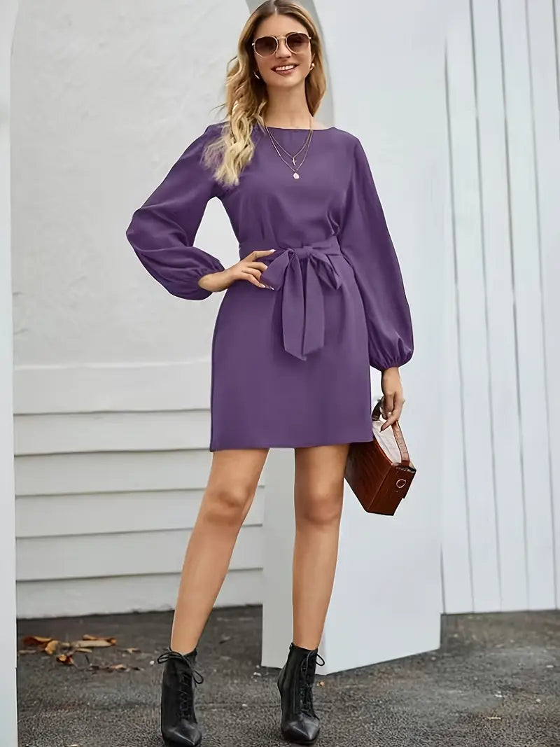 Cordelia - Elegant Long-Sleeved Belted Mini Dress in Premium Fabric