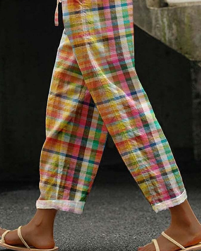 Aveline - Vintage Style Women's Trousers with Charming Plaid Pattern