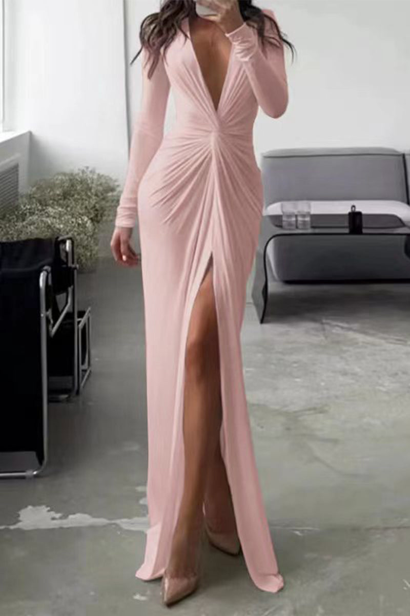 Liddy - Elegant Dress with V-neck and Pleated Neckline