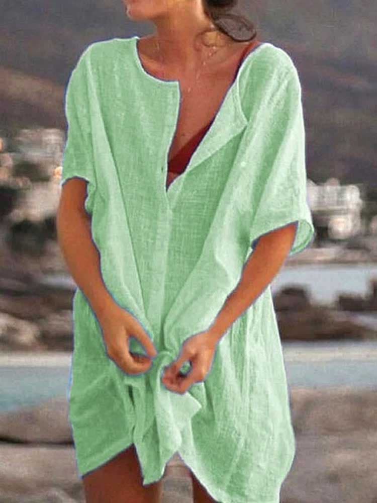 Shauna - Vibrant Pink Linen Tunic Lightweight Beach Coverup