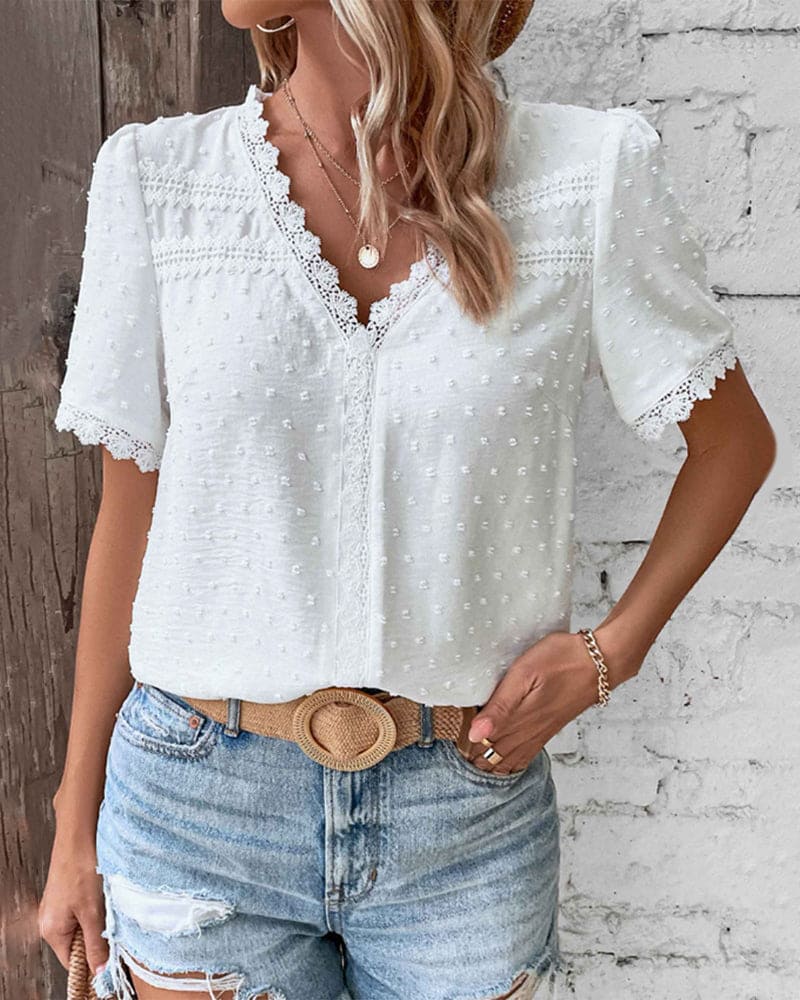 Paula - Elegant Women's Lace Shirt with Short Sleeves