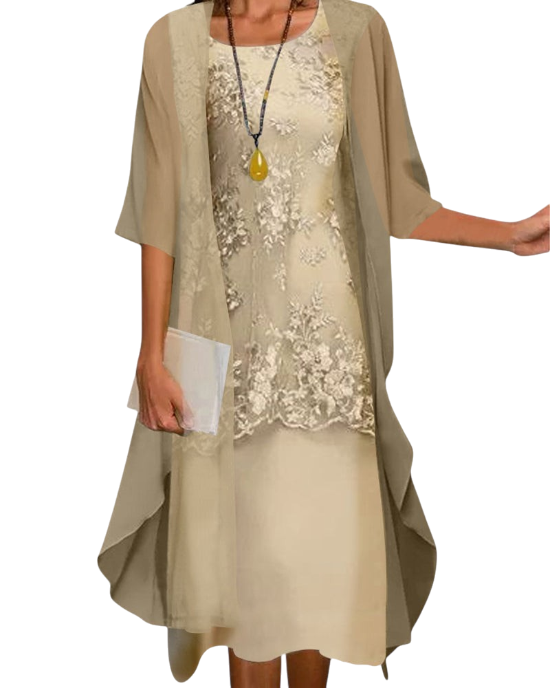 Persephone - Elegant Women's Lace and Chiffon Dress with Smocked Neckline