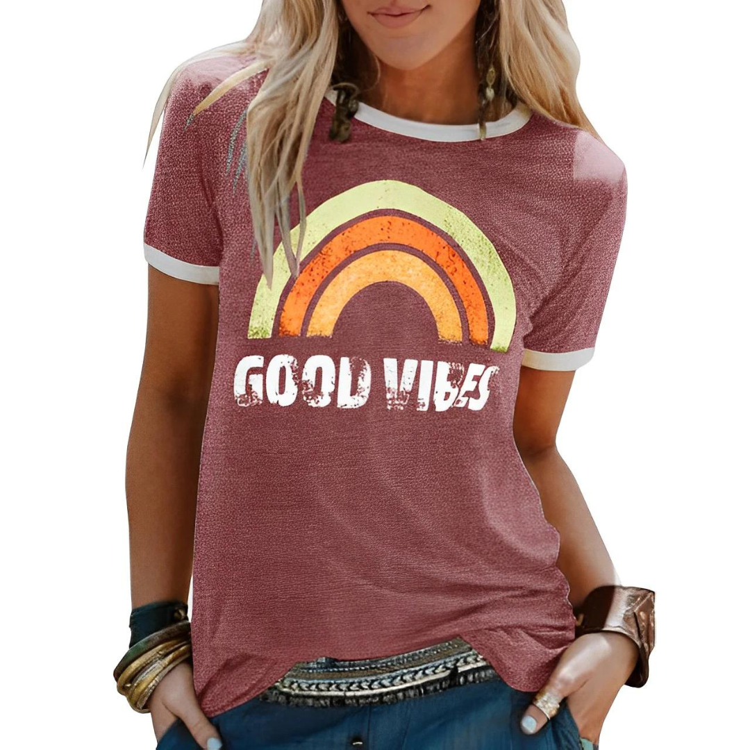 Perpetua - Stylish Women's T-Shirt with Rainbow Graphic Design
