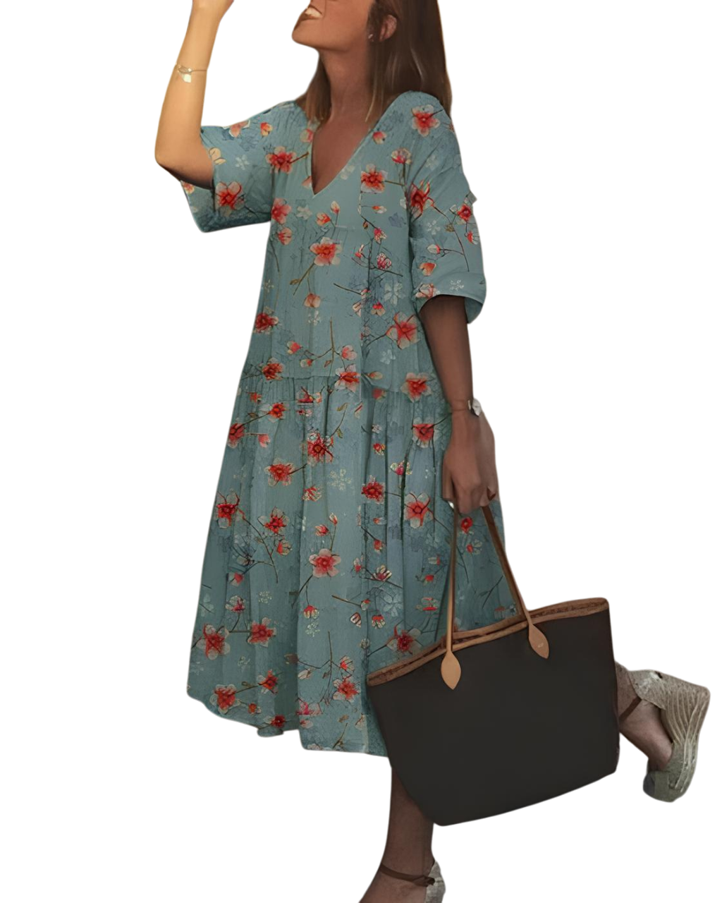 Mabyn - Elegant Women's Dress with Bohemian Charm and Floral Print