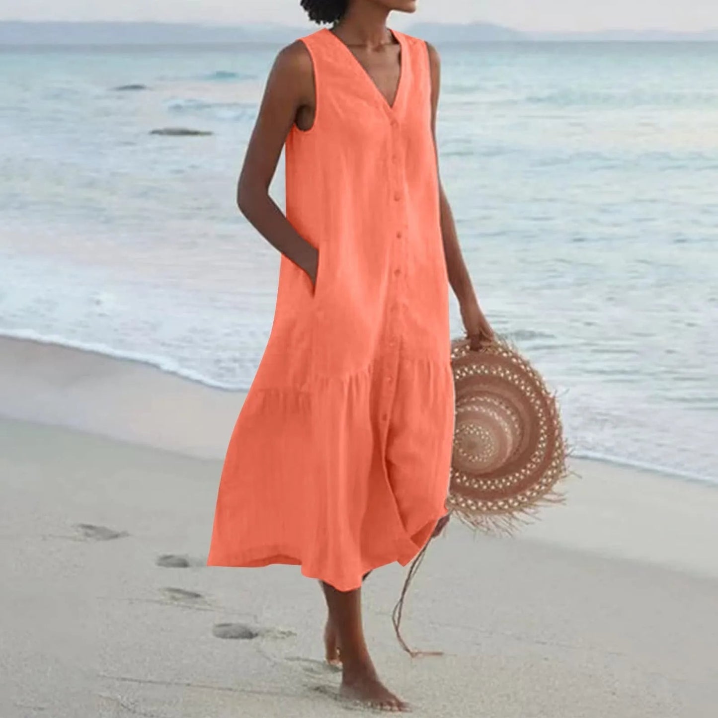 Sabine - Stylish Premium V-neck Dress with Pockets and Flowy Design