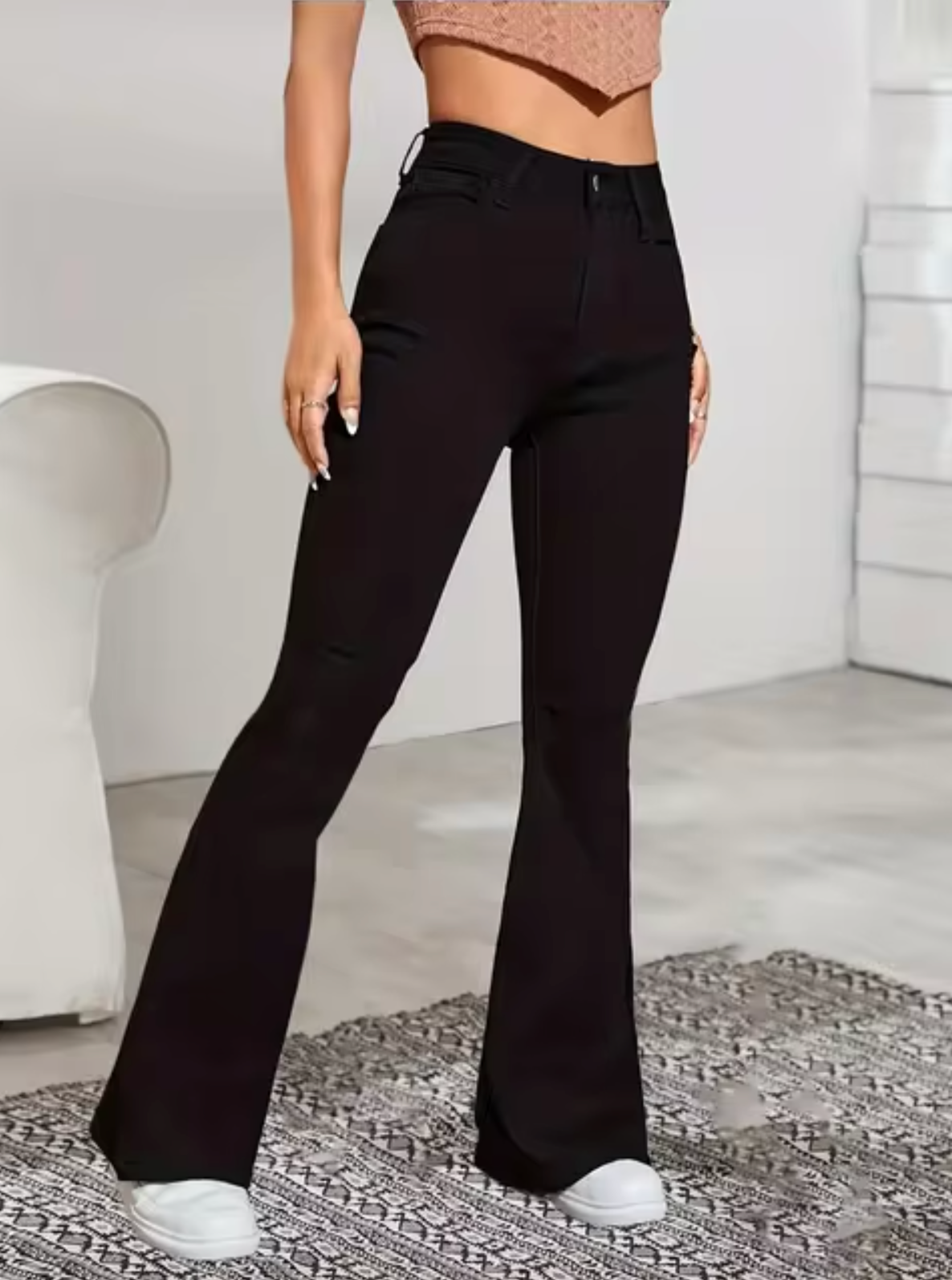 Galatea - Trendy High-Waisted Flared Denim Trousers for Women