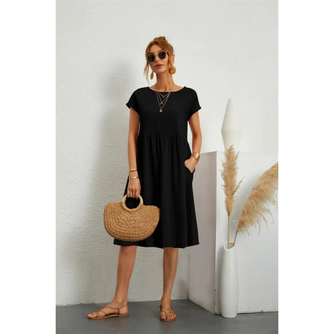 Laurel - Elegant Women's Midi Dress with Short Sleeves