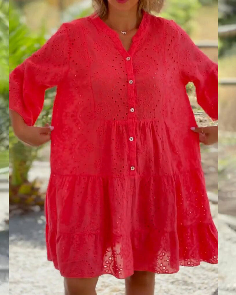 Candela - Breathable Women's Summer Dress with Flattering V-neck and Flared Sleeves
