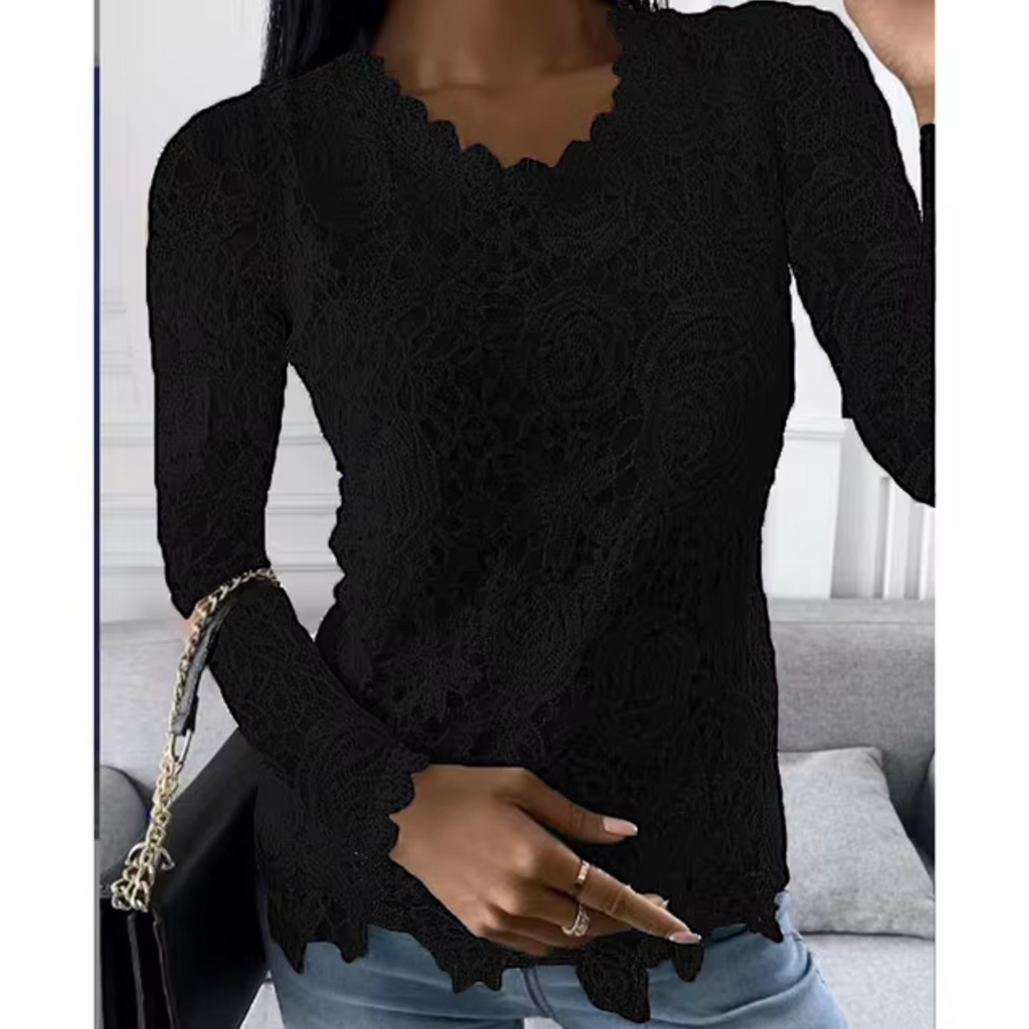Juniper - Elegant Lace Top with Floral Pattern and Scalloped Edges