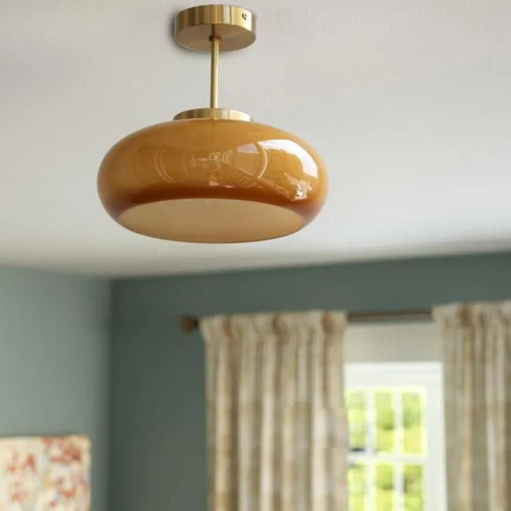 Linenra - Amber Glass Pendant Light Fixture For Dining Room