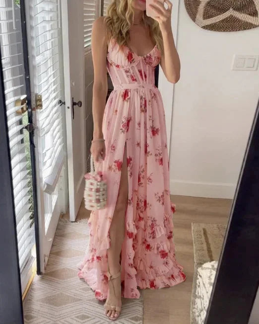 Buffy - Elegant Floral Maxi Dress with Ruffle Details