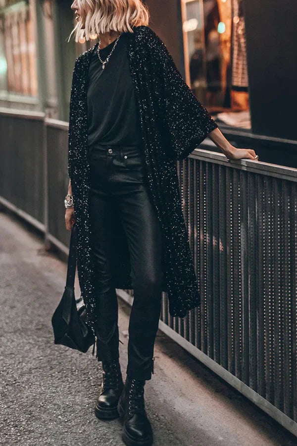 Nanette - Shiny Sequin Windproof Cardigan for Stylish Layering