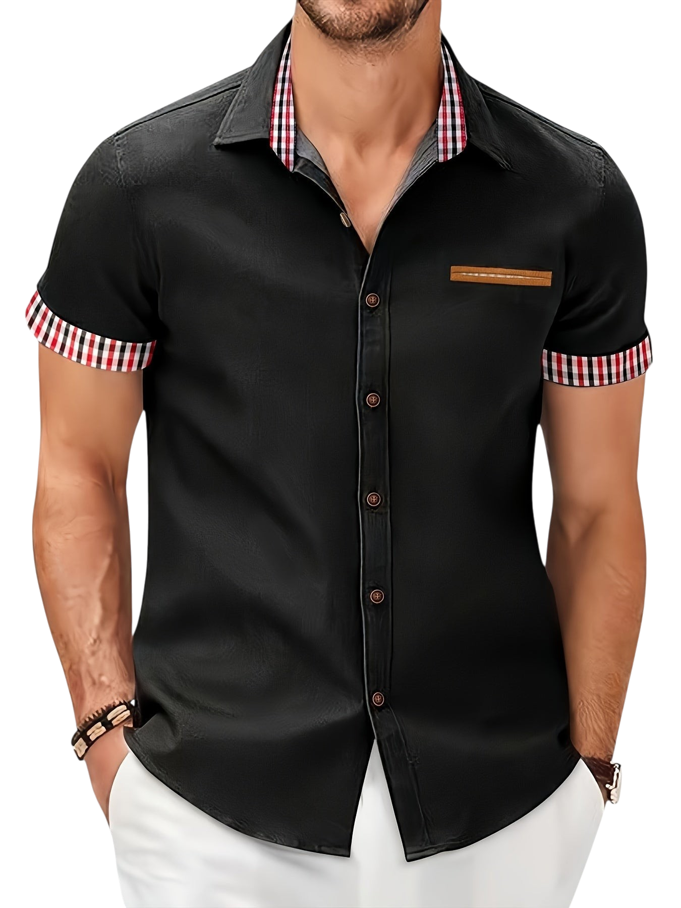 Joel - Stylish Men's Short-Sleeved Shirt with Decorative Chest Pocket