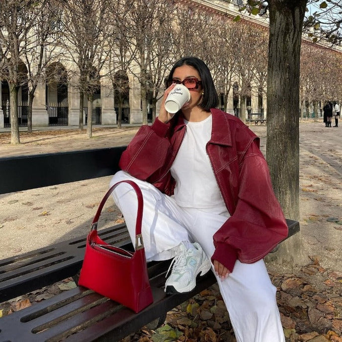 Isabel - Trendy Red Oversized Leather Jacket for Bold Fashion Statements