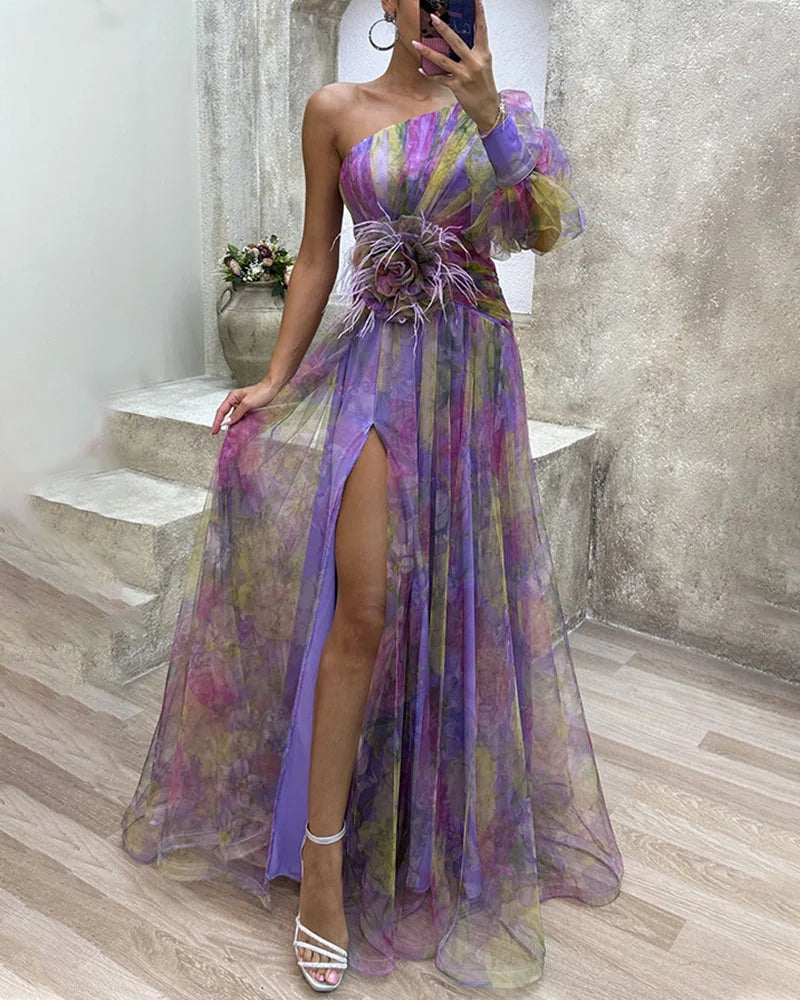 Ariella- Elegant Women's Long Summer Evening Gown with Floral Design