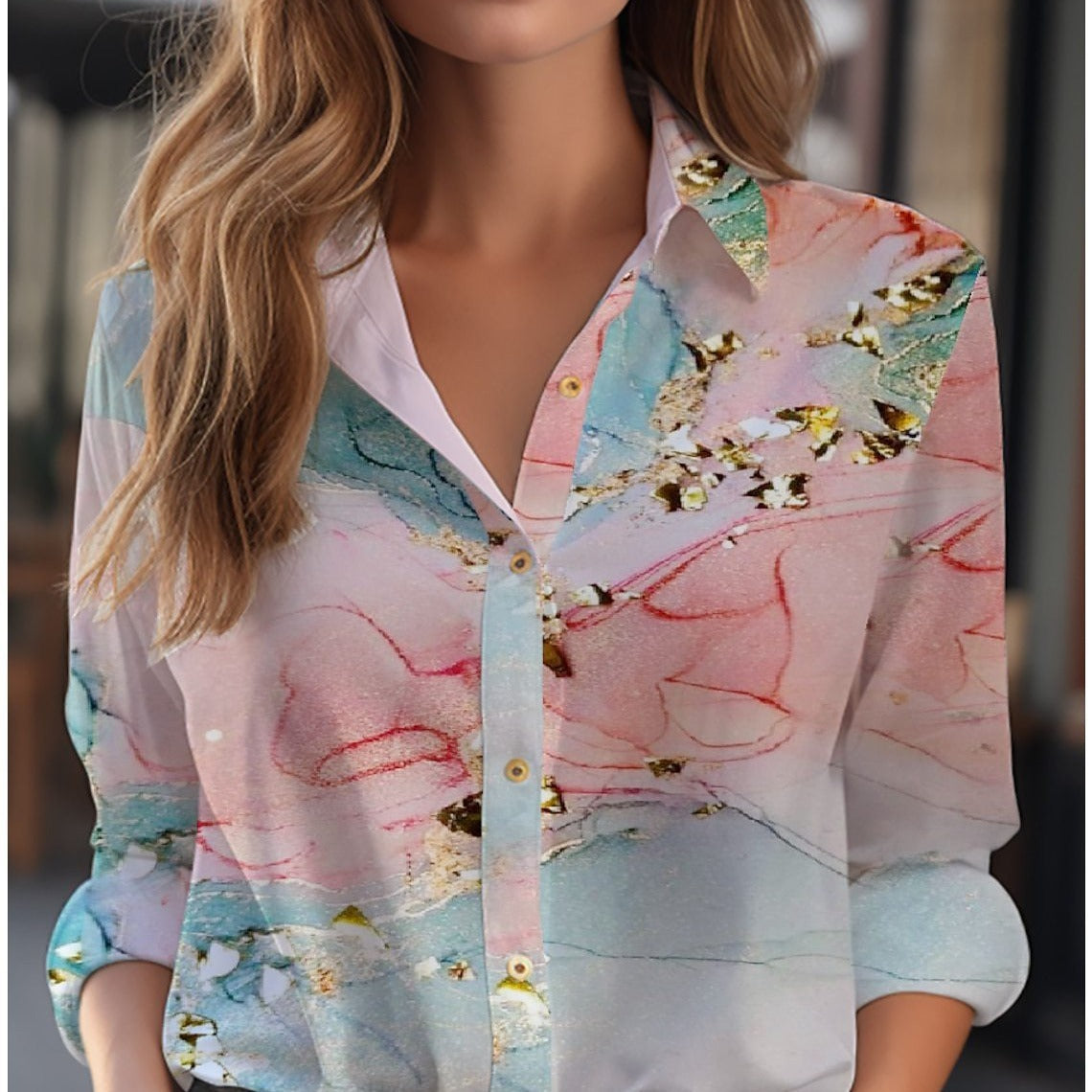 Sibyl - Floral Print Women's Blouse With Button Front