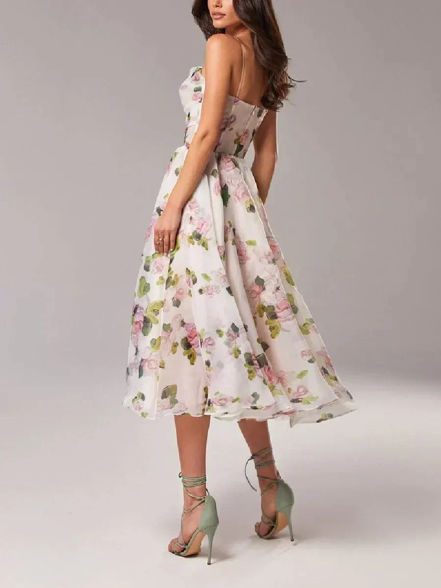 Kate - Elegant Women's Midi Dress with Floral Print and Structured Fit