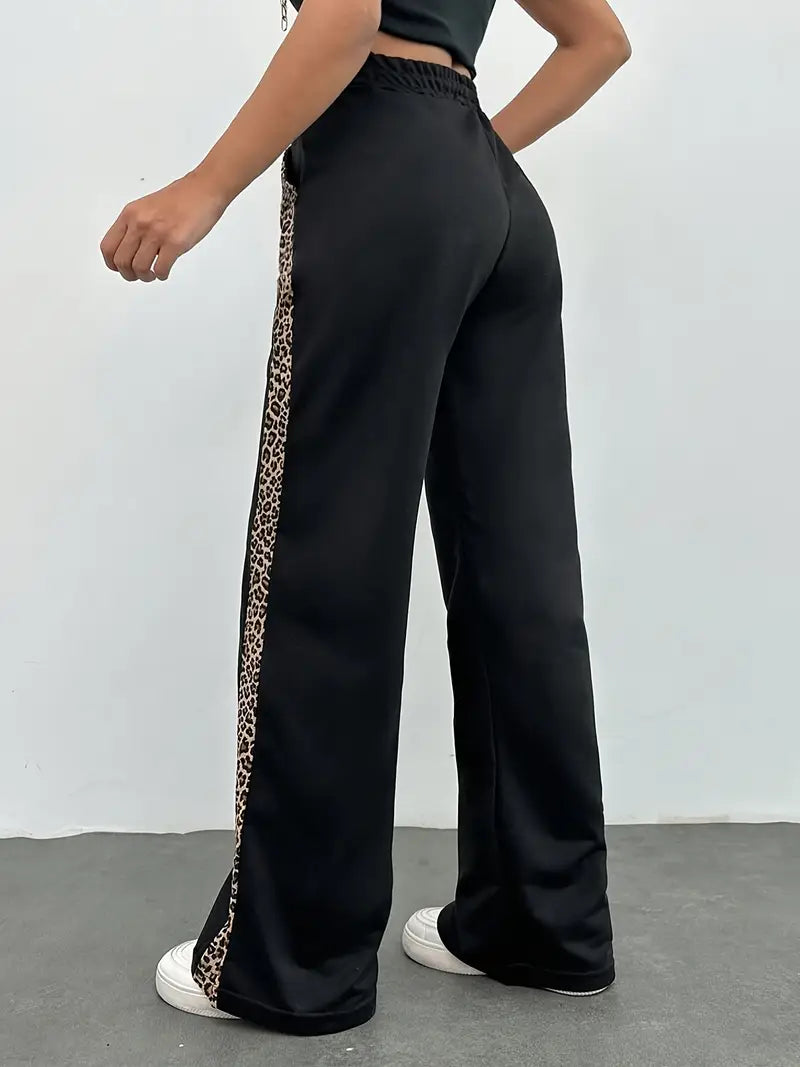 Valeska - Elegant Wide-Leg Trousers with Leopard Print Side Stripes