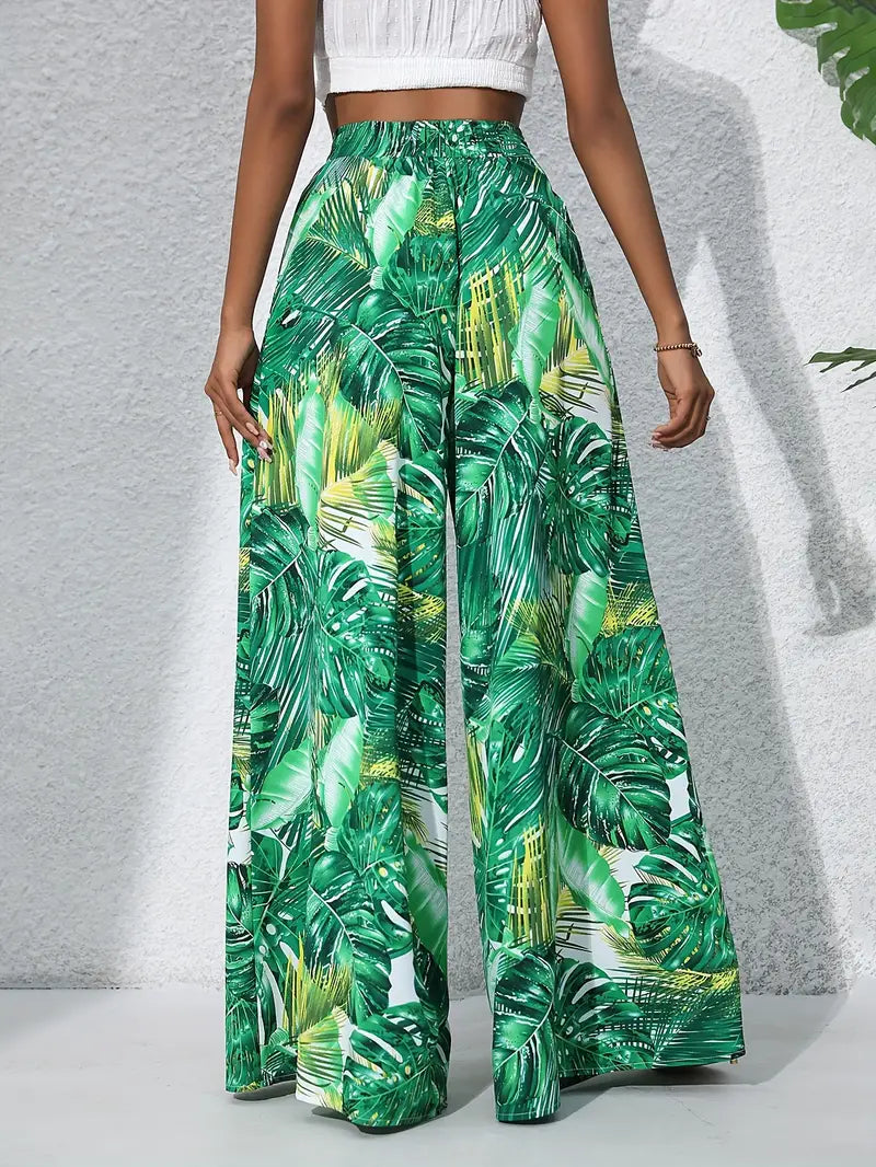 Bridget - Tropical Print Wide Leg Trousers for Effortless Chic Style