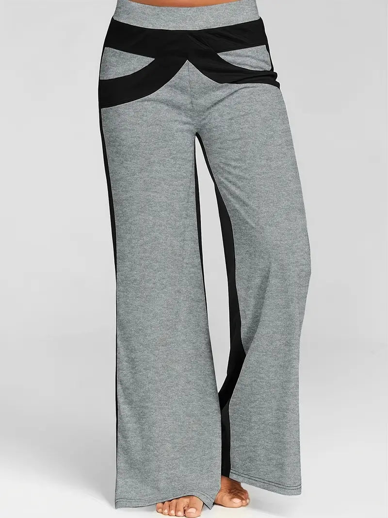 Delphine - Stylish Wide-Leg Trousers with Color Block Design