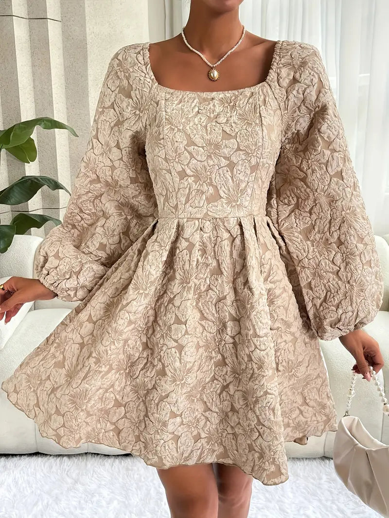 Tyra - Elegant Puff Sleeve Dress with Floral Embroidery