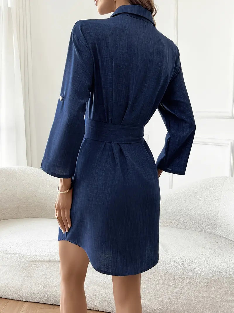 Janelle - Elegant Shirt Dress with Ruffled Collar and Adjustable Sleeves