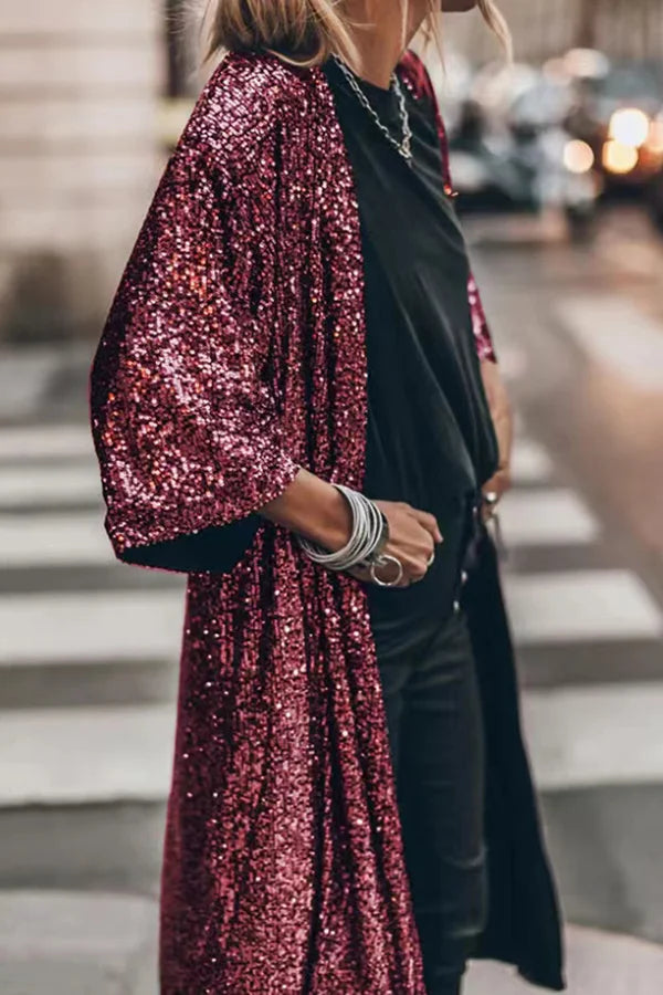 Nanette - Shiny Sequin Windproof Cardigan for Stylish Layering