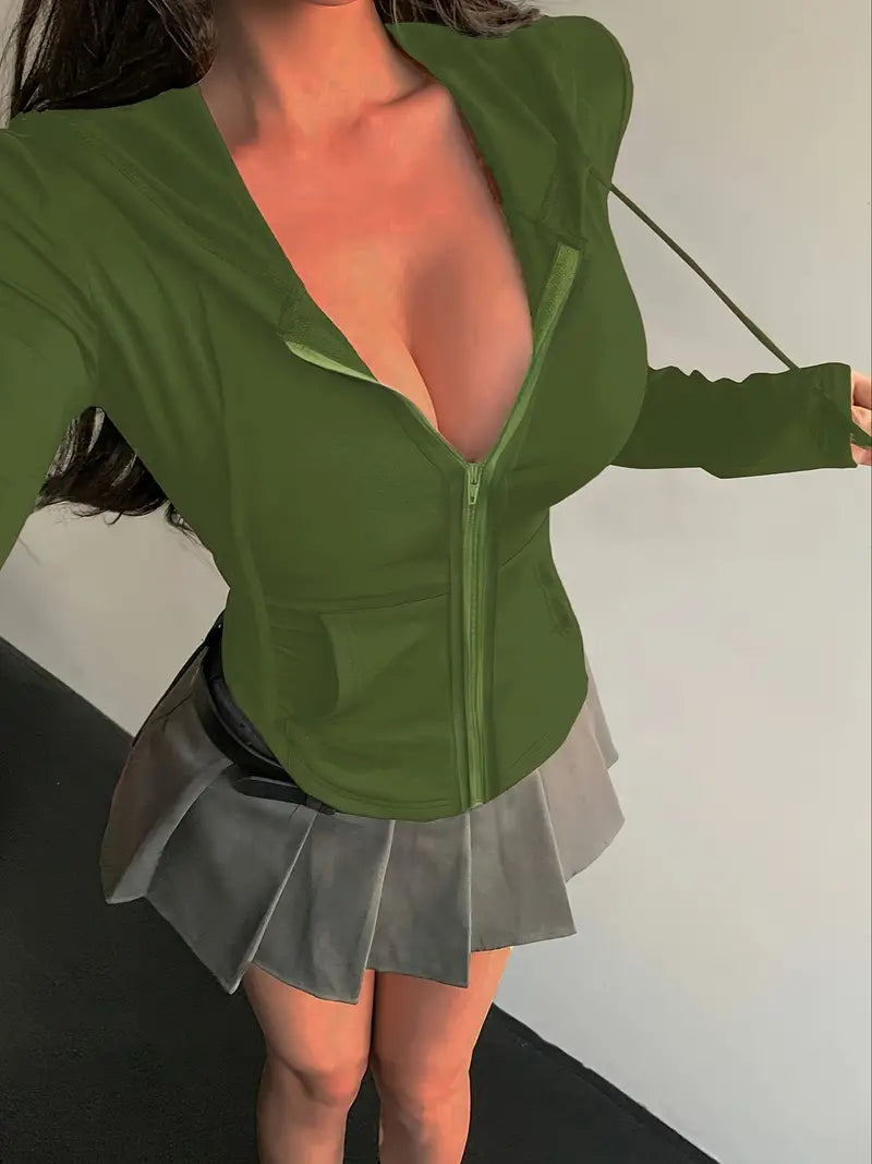Belinda - Fitted Cotton Zip-Up Hoodie with Drawstring Hood and Pockets