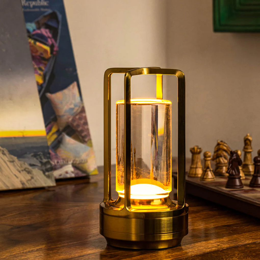 Illusora - Aurora Table Lamp With Brass Frame And Glass Shade