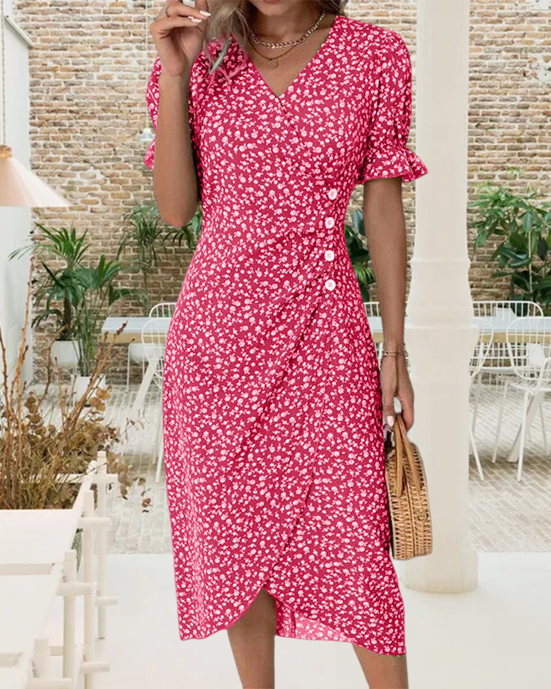 Carmella - Floral Pattern Women's Dress with Puff Sleeves