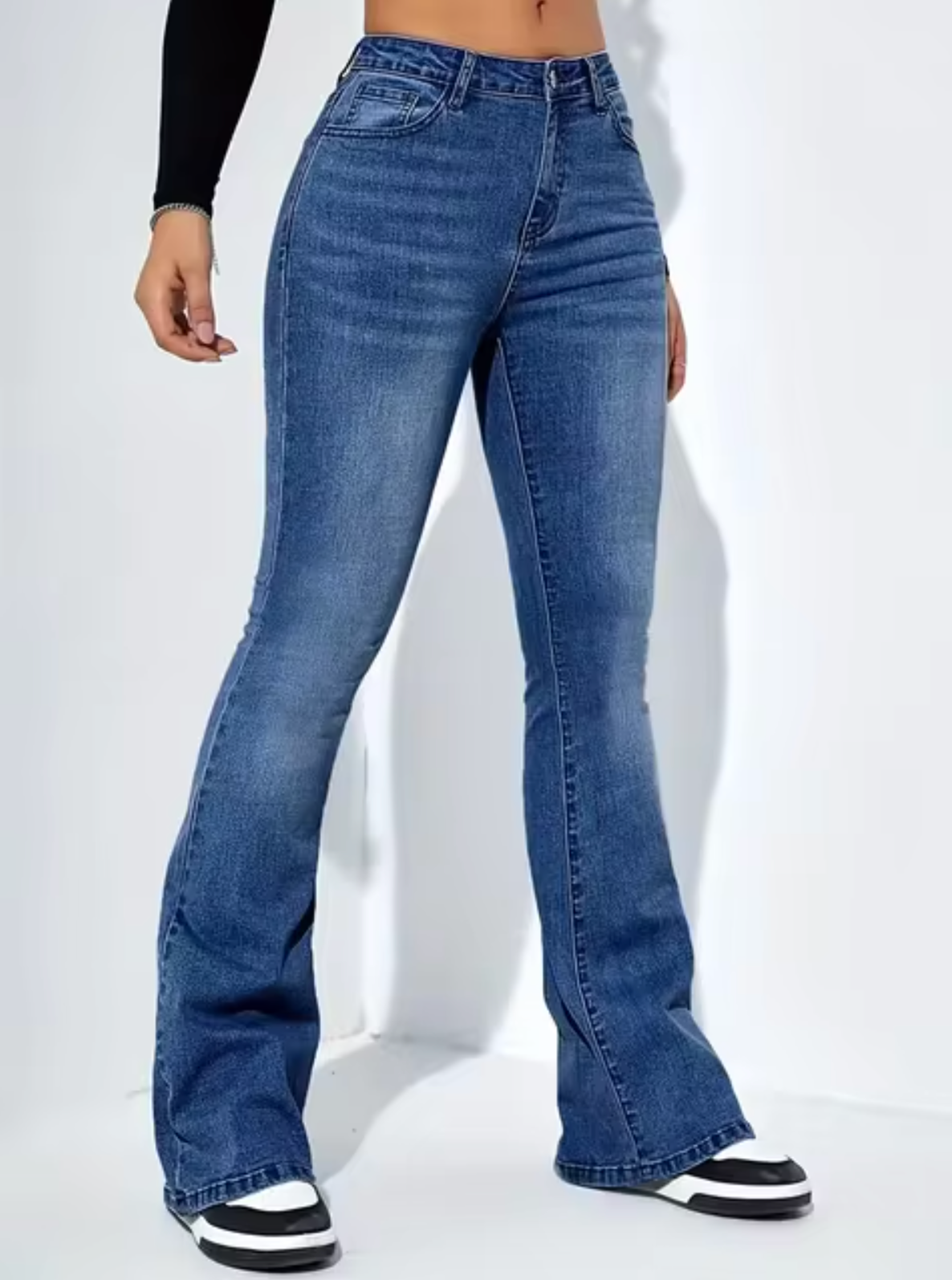 Galatea - Trendy High-Waisted Flared Denim Trousers for Women