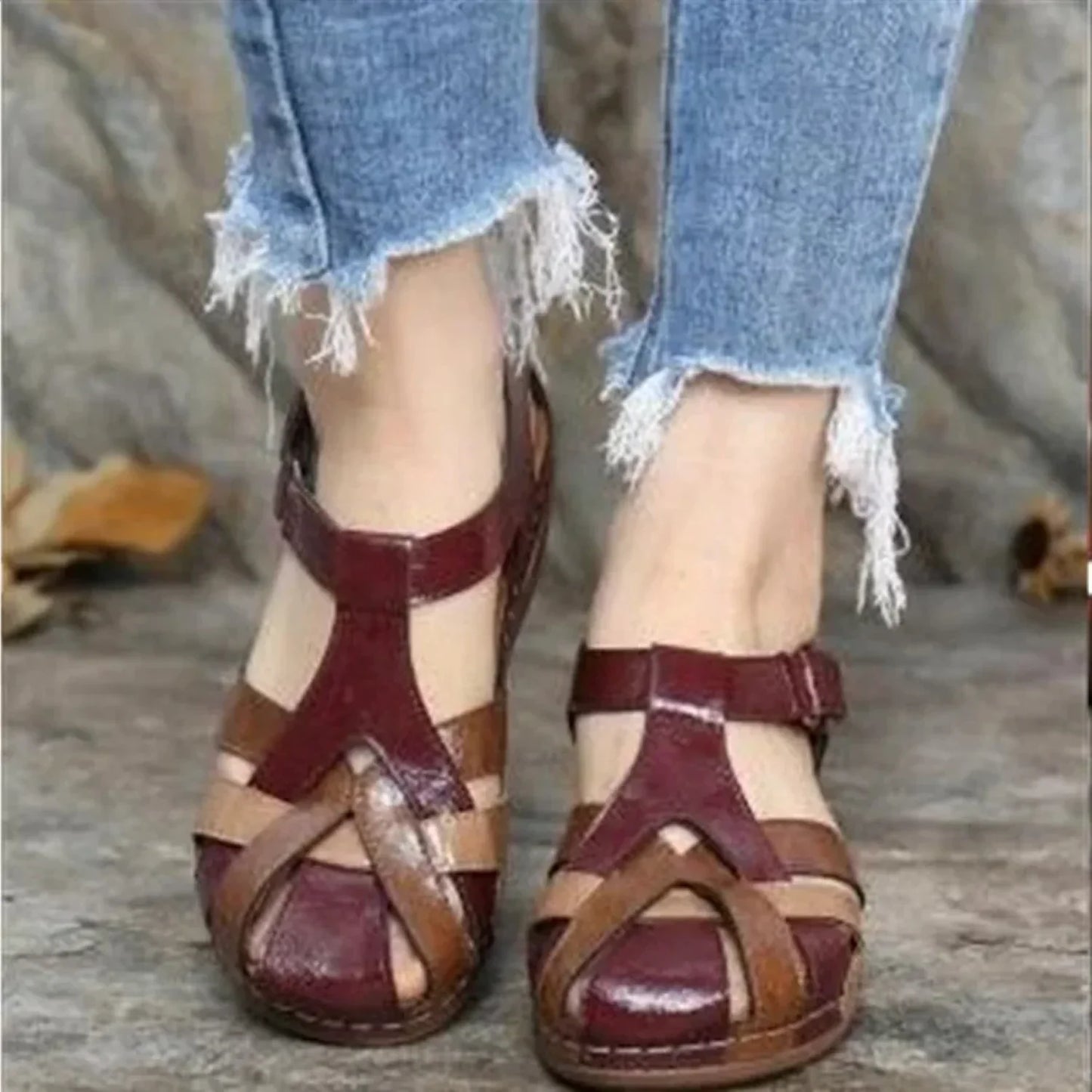 Imogen - High-Quality Leather Wedge Sandals with Adjustable Strap and Soft Insole