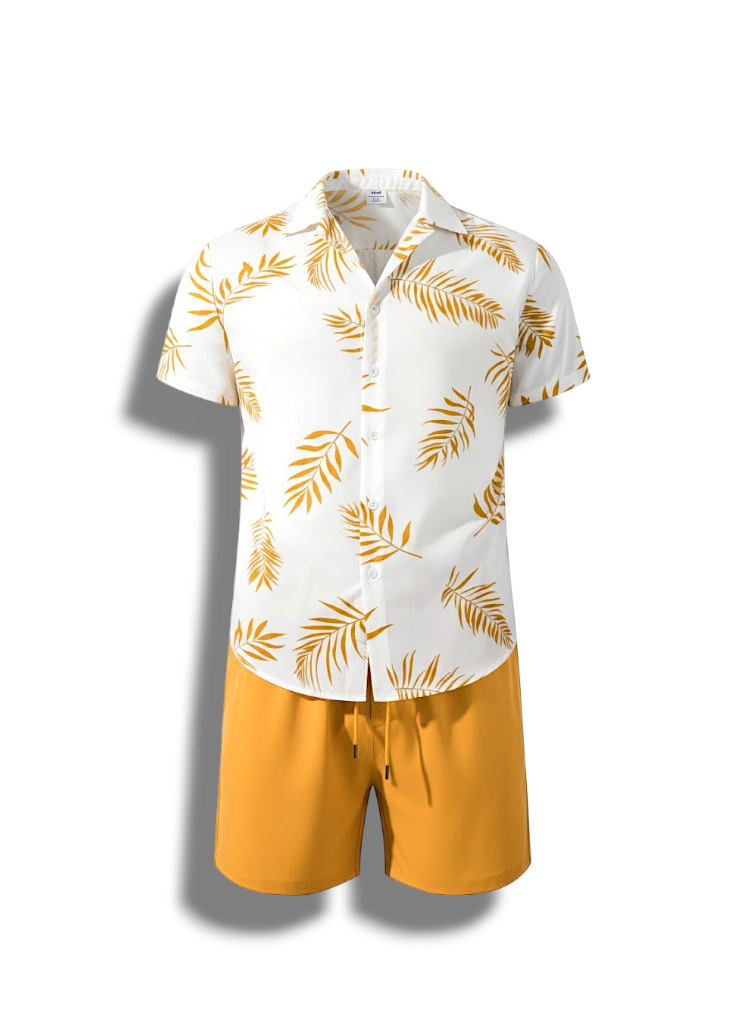 Justice - Stylish Men's Summer Set with Leaf Pattern and Comfortable Shorts