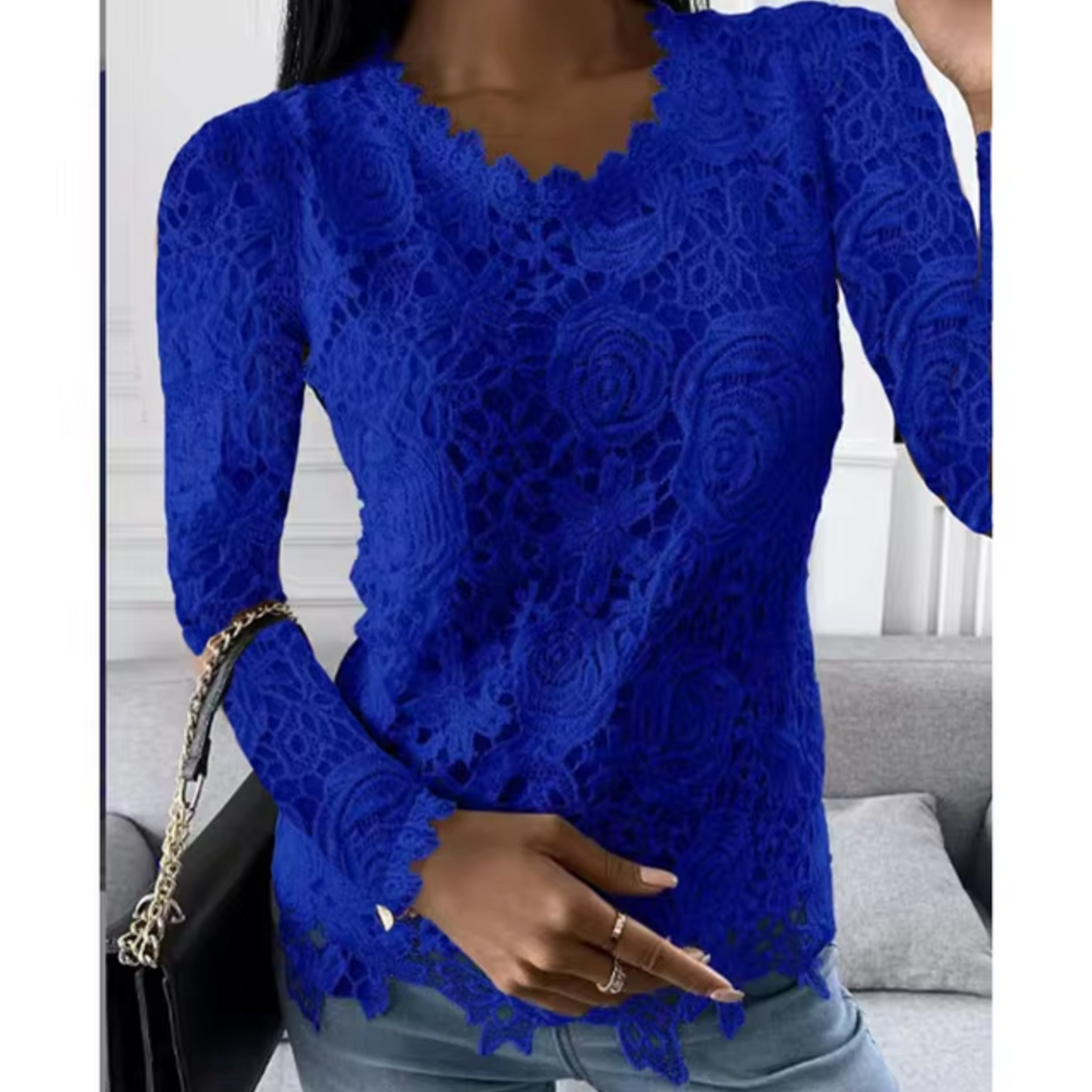 Juniper - Elegant Lace Top with Floral Pattern and Scalloped Edges
