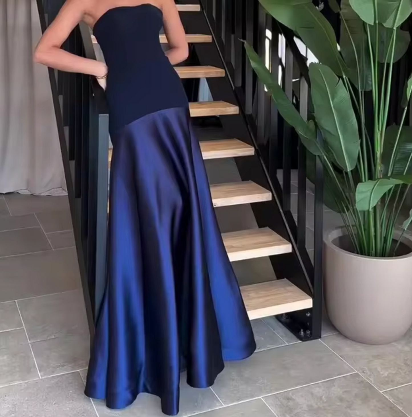 Kerra - Elegant Strapless Maxi Dress with Luxe Patchwork Design