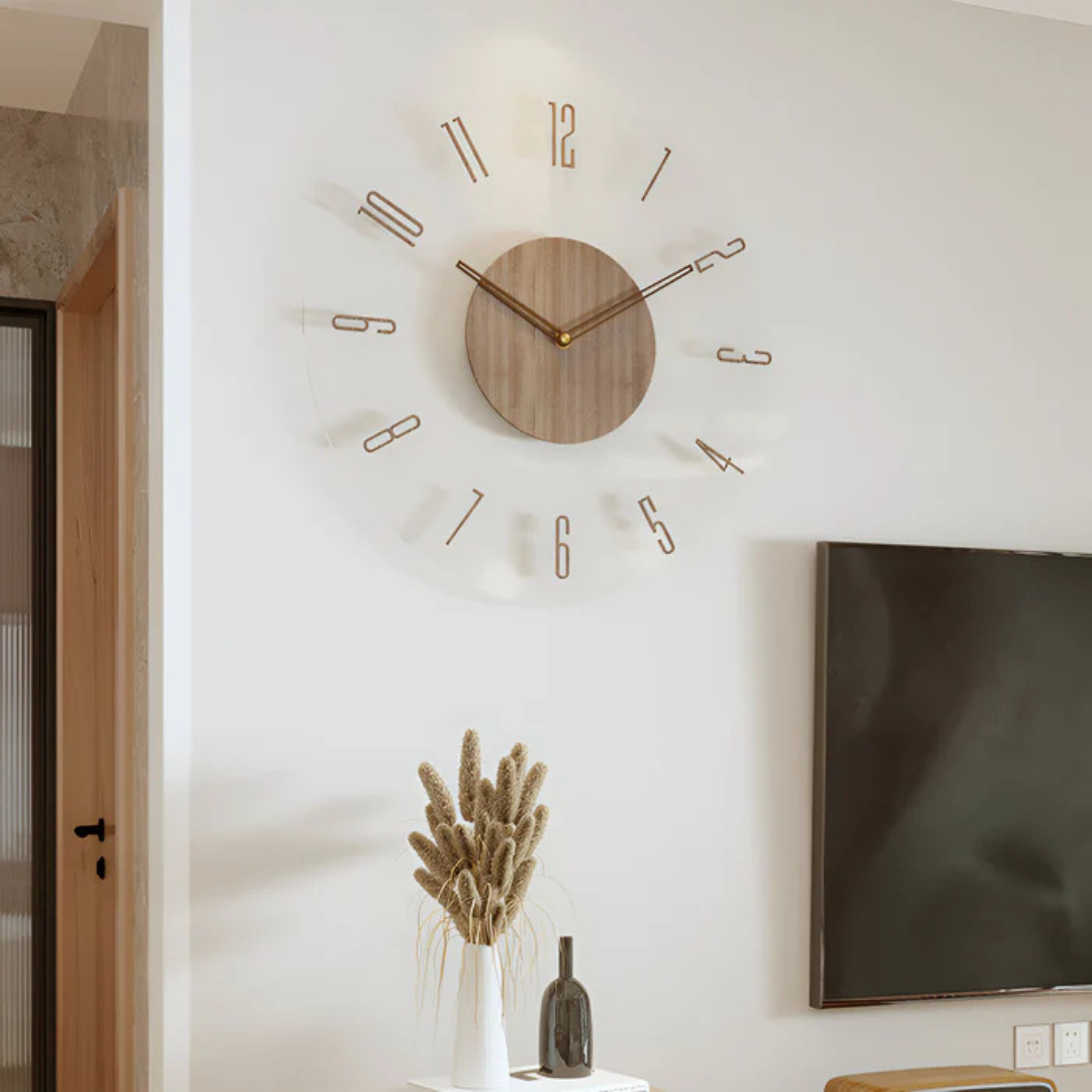 Showerra - Large Acrylic Wood Wall Clock For Living Room Modern
