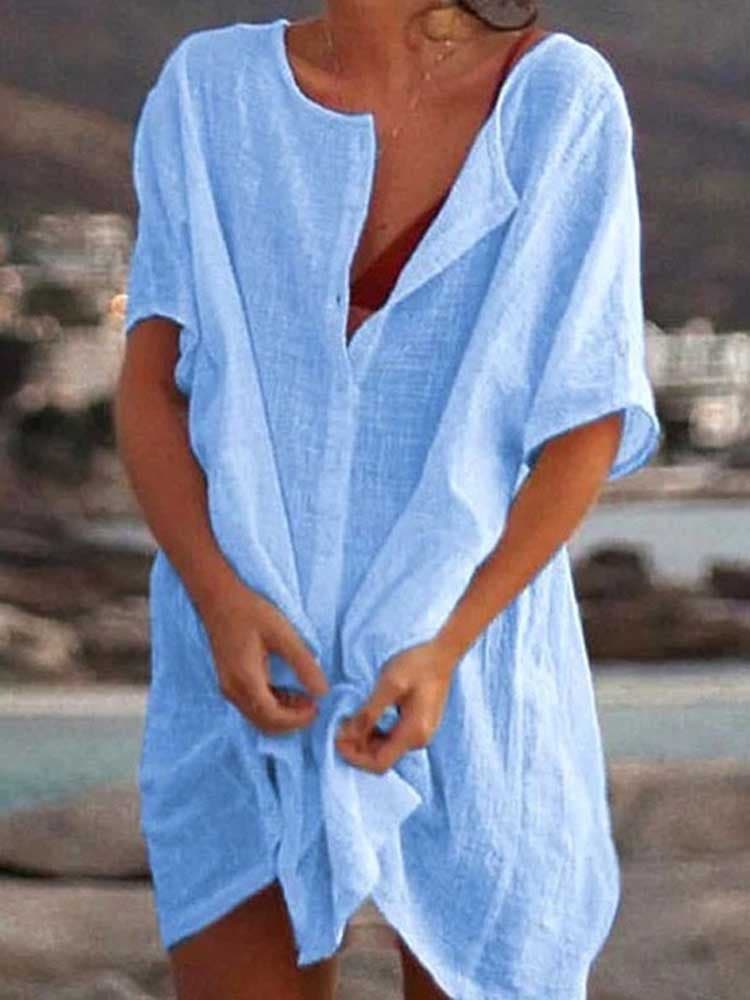 Shauna - Vibrant Pink Linen Tunic Lightweight Beach Coverup