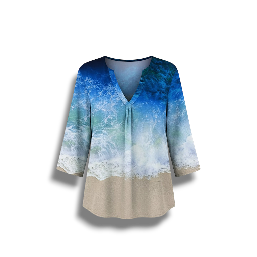 Esther - Stylish Women's Blouse with Sea-Inspired Pattern and V-neck