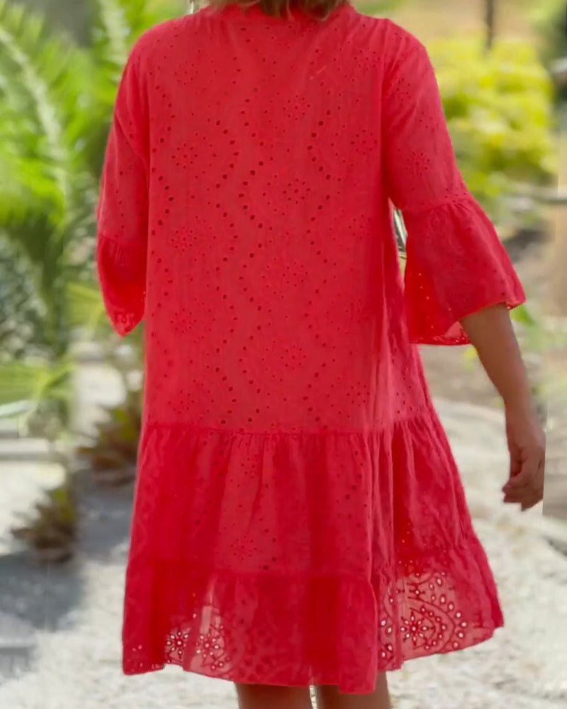 Candela - Breathable Women's Summer Dress with Flattering V-neck and Flared Sleeves