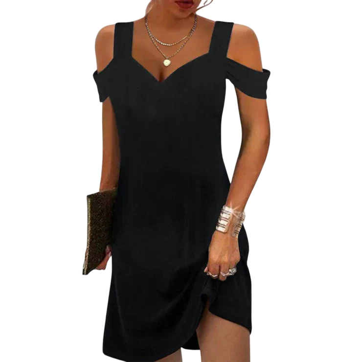 Alcie - Cool Black Mini Dress with Simple Straps and Timeless Style