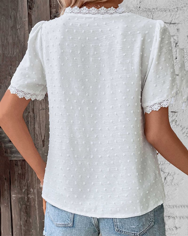 Paula - Elegant Women's Lace Shirt with Short Sleeves