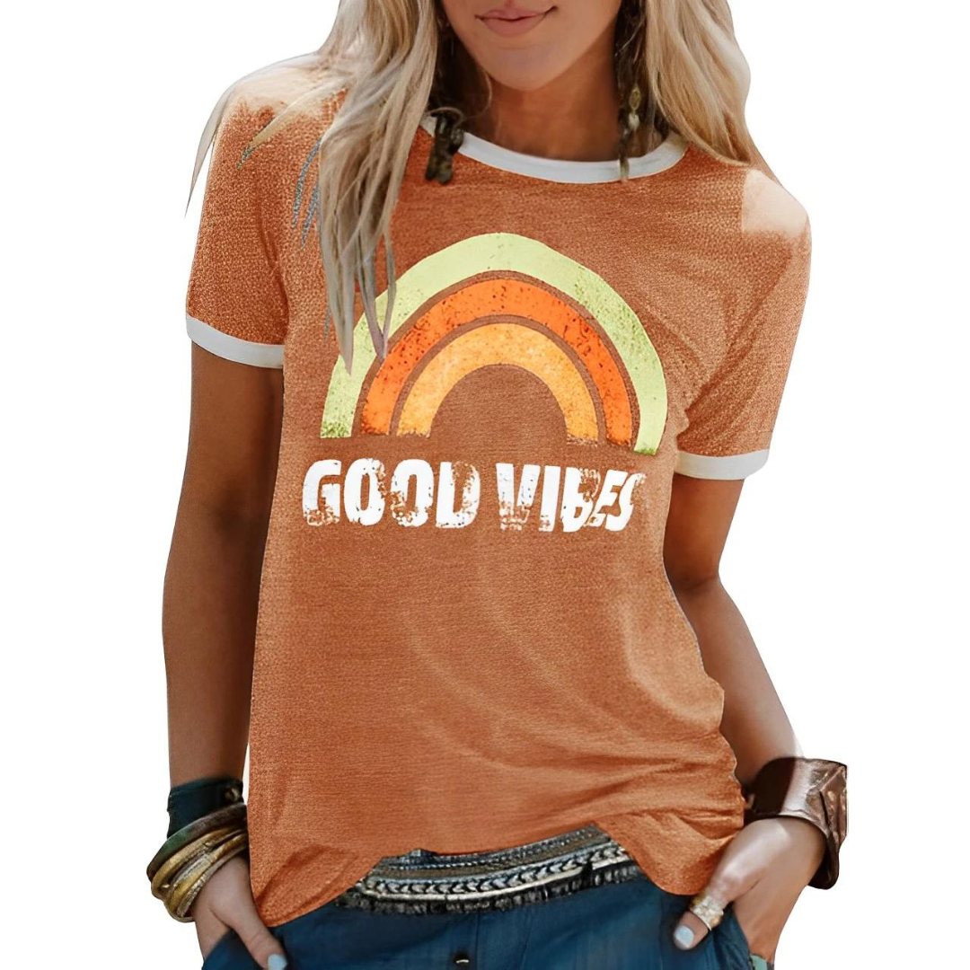 Perpetua - Stylish Women's T-Shirt with Rainbow Graphic Design
