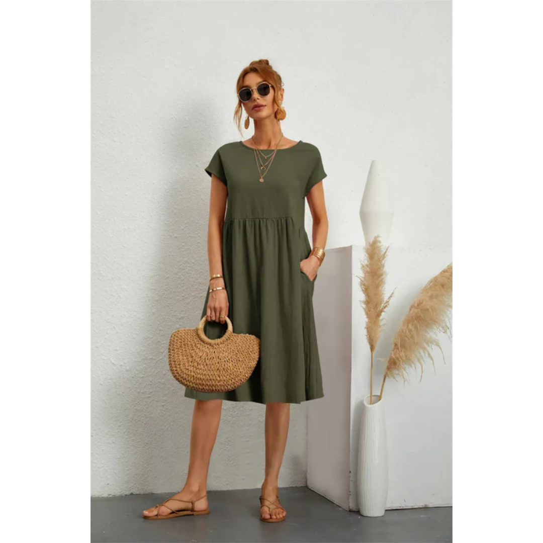 Laurel - Elegant Women's Midi Dress with Short Sleeves
