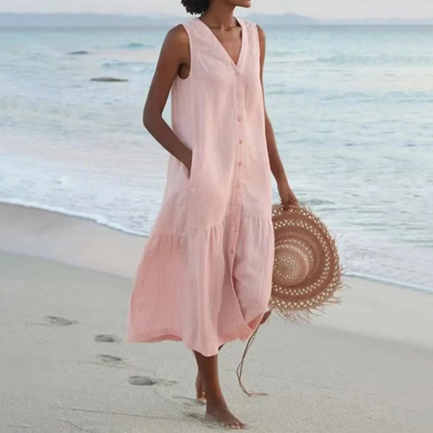 Sabine - Stylish Premium V-neck Dress with Pockets and Flowy Design